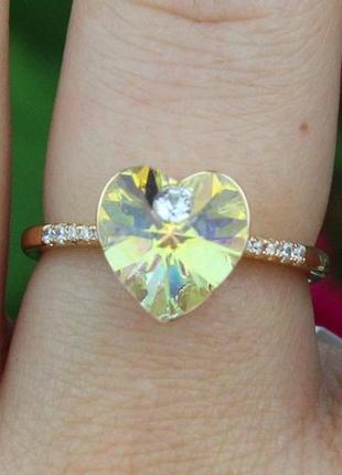 Кільце xuping jewelry сердечко сваровскі біле хамелеон р 18 золотисте3 фото