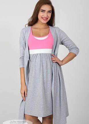 Ночная сорочка для беременных и кормящих sela nw-1.8.1, серый меланж с розовым5 фото