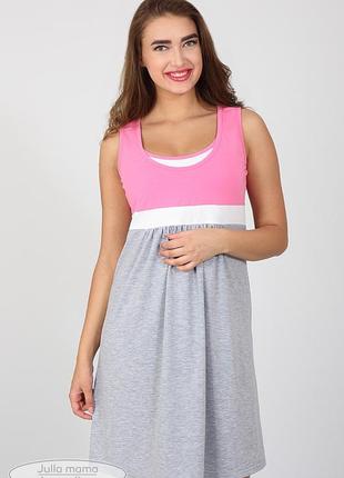 Ночная сорочка для беременных и кормящих sela nw-1.8.1, серый меланж с розовым6 фото