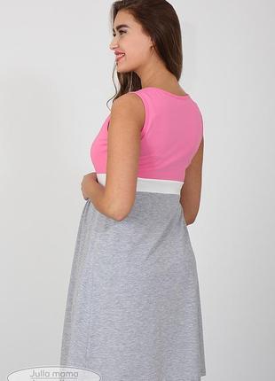 Ночная сорочка для беременных и кормящих sela nw-1.8.1, серый меланж с розовым4 фото