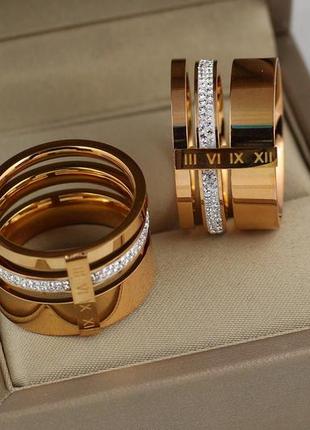 Кольцо  xuping jewelry тройное с римскими цифрами р 16 золотистое1 фото