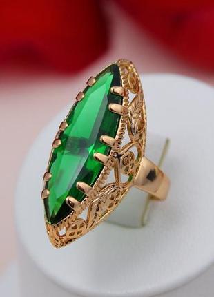 Кольцо xuping jewelry  маркиз с зеленым камнем р 17 золотистое2 фото