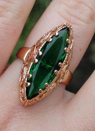 Кольцо xuping jewelry  маркиз с зеленым камнем р 17 золотистое3 фото