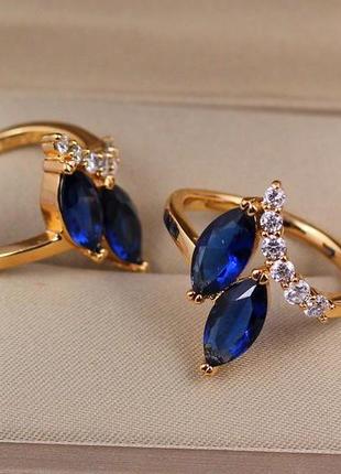 Кільце xuping jewelry з двома синіми маркізами р 18 золотисте2 фото