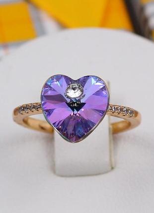 Кільце xuping jewelry сердечко сваровскі фіолетове хамелеон р 16 золотисте