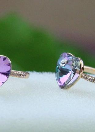 Кільце xuping jewelry сердечко сваровскі фіолетове хамелеон р 16 золотисте3 фото