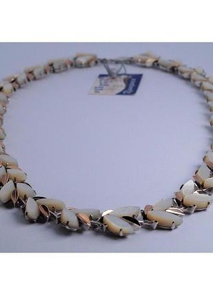 Срібне кольє з золотом і перламутрами 925/585 проби.