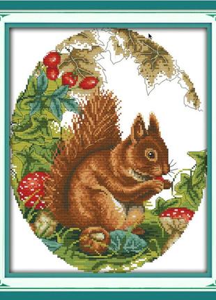 Набір для вишивання хрестиком з нанесеною на канву схемою "squirrel in the jungle".aida 14ct printed,30*36 см1 фото