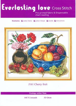 Набір для вишивання хрестиком з нанесеною на канву схемою"cherry fruit". aida 14ct printed, 32*26 см2 фото