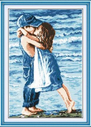 Набір для вишивання з нанесеним на канву схемою "lovers on seaside". aida 14ct printed, 31*43 см