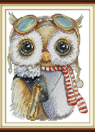 Набор для вышивания по нанесённой на канву схеме " cute owl 2 ". aida 14ct printed, 19*26 см