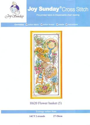 Набор для вышивания по нанесённой на канву схеме "flower basket 5".aida 14ct printed , 27*56 см2 фото