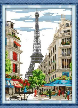 Набір для вишивання з нанесеним на канву схемою "paris street scene ".aida 14ct printed , 30*38 см