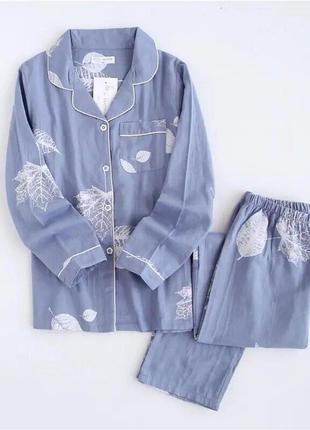 Пижамный комплект из хлопка женский, рубашка, брюки,   размер xl (48): серый