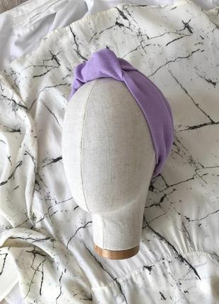 Бузкова/лавандова вельветова пов’язка на голову з вузлом/чалма/тюрбан