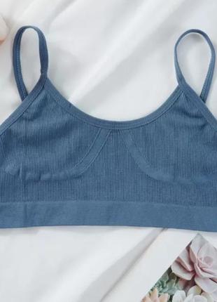 Жіночий топ у рубчик без чашок m/l синій.