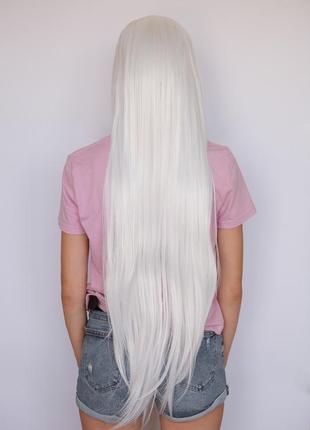 Парик белый длинные волосы без челки3 фото