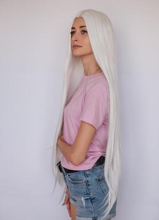 Парик белый длинные волосы без челки2 фото