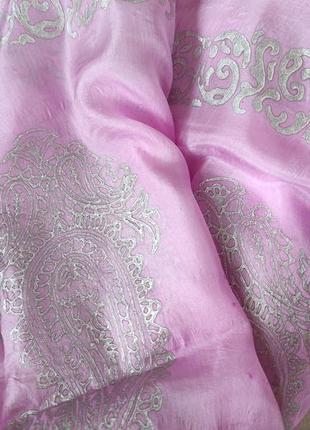 Палантин шарф натуральний шовк /шаль/  парео рожевий зі сріблом ldj copenhagen2 фото