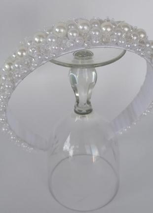 Жемчужный широкий обруч ободок для волос с хрустальными жемчужными бусинами свадебное...