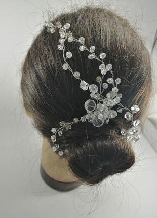 Комплект шпильок з гілочкою прозора кришталева довга 2 шт