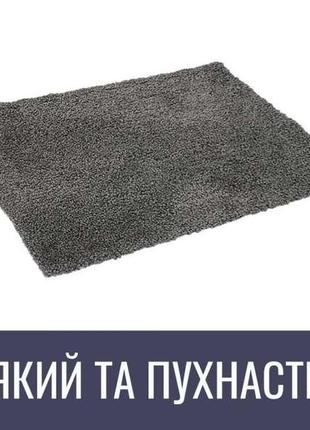 Килимок антибактеріальний для ванної та туалету dariana australian wool 60x120 см гранітний антиковзкий, м'який та пухнастий3 фото