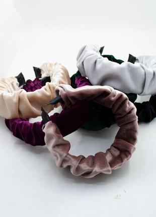 Ободок объемный гофра модный широкий бархат обруч гофрированый разные цвета трендовый ободочек модный