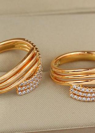Кільце xuping jewelry три зустрічні доріжки гладкі і з каменів р 18 золотисте
