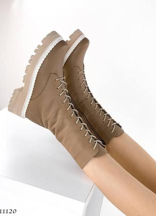 Зимние кофейные кожаные ботиночки с мехом натуральная кожа сапоги зима коричневые мокко ботинки9 фото