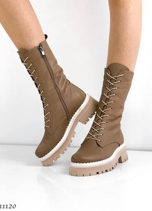 Зимние кофейные кожаные ботиночки с мехом натуральная кожа сапоги зима коричневые мокко ботинки8 фото