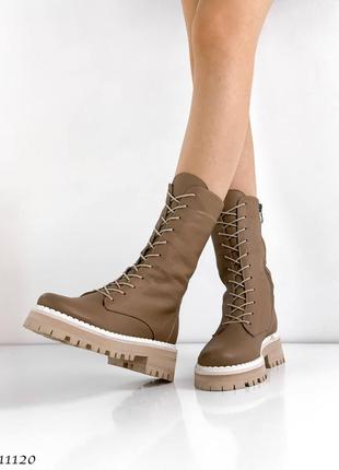 Зимние кофейные кожаные ботиночки с мехом натуральная кожа сапоги зима коричневые мокко ботинки2 фото