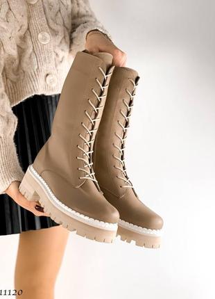 Зимние кофейные кожаные ботиночки с мехом натуральная кожа сапоги зима коричневые мокко ботинки10 фото