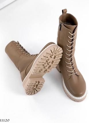 Зимние кофейные кожаные ботиночки с мехом натуральная кожа сапоги зима коричневые мокко ботинки6 фото