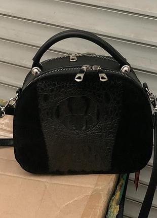 Мини сумочка с натуральной замшей под кроко 🐊