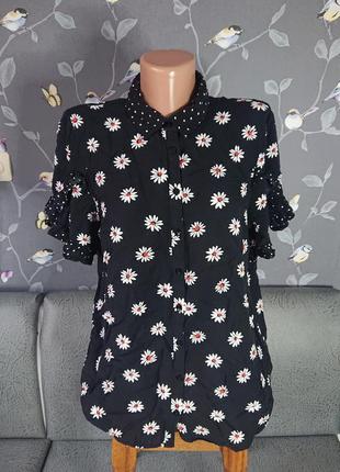 Женская черная блуза в ромашки р.46/48 блузка блузочка