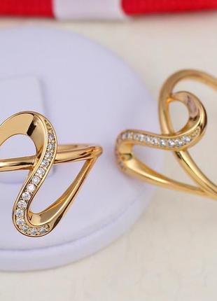 Кольцо xuping jewelry тонкое с камнями двоечка  р 18  золотистое