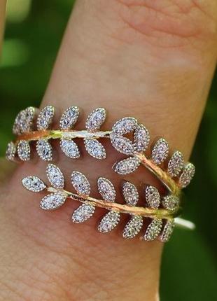 Кольцо  xuping jewelry с родием ветка на две дорожки  р19  золотистое1 фото
