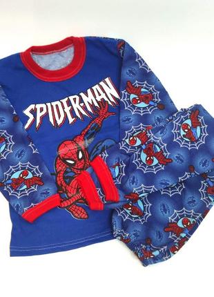 Стильная пижама для мальчиков человек паук, рост 128-134 см, с начесом, пижама детская теплая супергерои