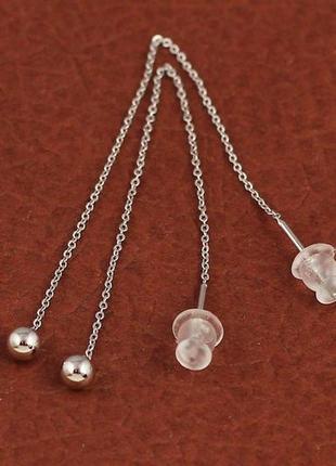 Серьги продевки xuping jewelry 8 см с шариками 4 мм серебристые