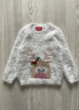 Крутий новорічний светр олень травка кофта f&f 6-7років