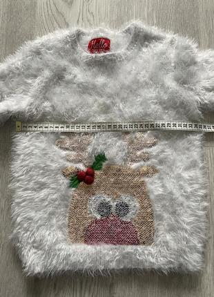 Крутий новорічний светр олень травка кофта f&f 6-7років3 фото