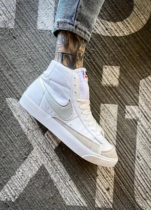 Мужские высокие кожаные кроссовки nike blazer mid 77 "white/metallic silver"#найк