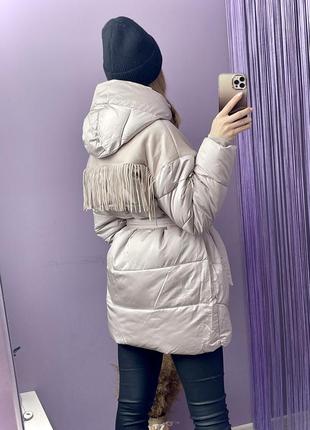 Зимняя женская  куртка оверсайз,пуховик с бахрамой monte cervino с-м, л-хл2 фото