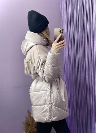 Зимняя женская  куртка оверсайз,пуховик с бахрамой monte cervino с-м, л-хл3 фото