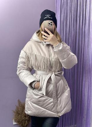 Зимняя женская куртка,пуховик с бахрамой monte cervino  л-хл10 фото