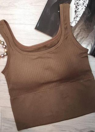 Женский  топ в рубчик с широкой резинкой s/m шоколад