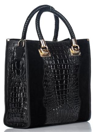 Замшевая черная сумка с принтом под крокодила, италия1 фото