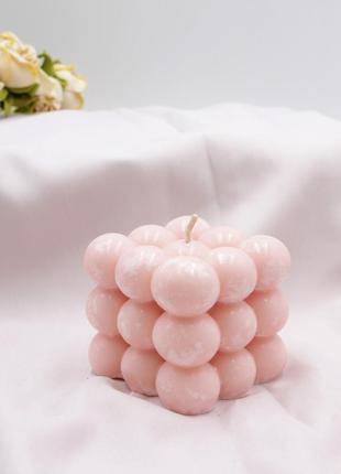 Свічка бабл 3х3 рожева, свічка у подарунок ручної роботи, декоративна свічка для романтики на вибір