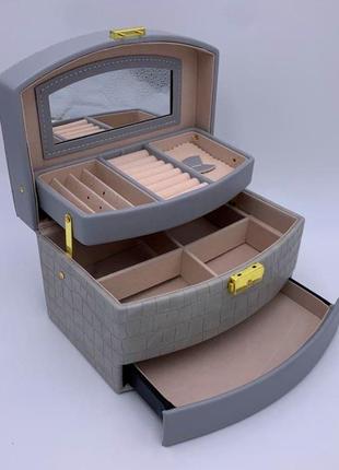 Шкатулка трансформер крокодил из эко кожи для украшений, зеркало и замок, 22х16х14 см, серый