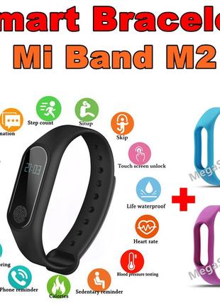 Фитнес браслет трекер mi band m2 с тонометром, женские мужские умные смарт часы m2bpx